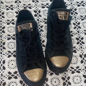 Converse Black Sneakers with Gold Toe
